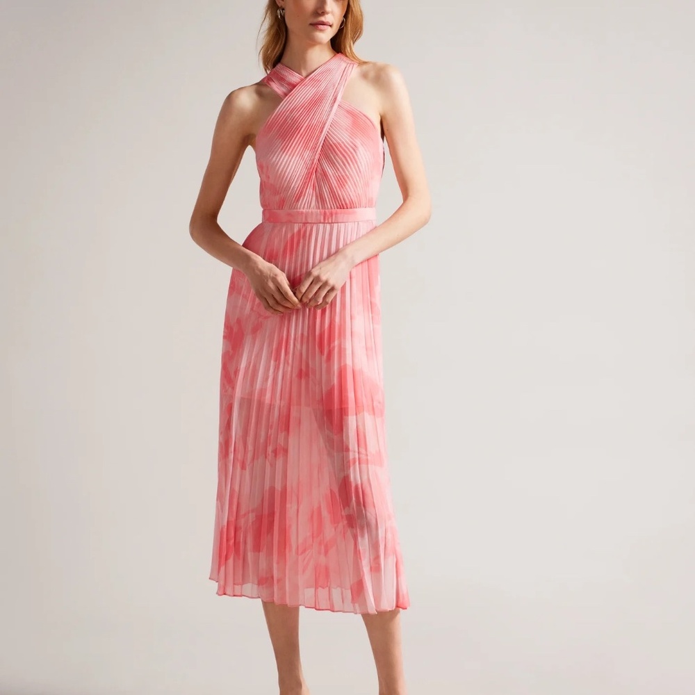 Ted Baker Cross Front Pleated Midi Dress